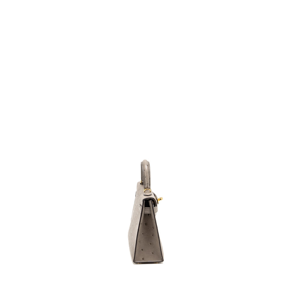 HERMES MINI KELLY II OSTRICH GRIS TOURTERELLE GHW
