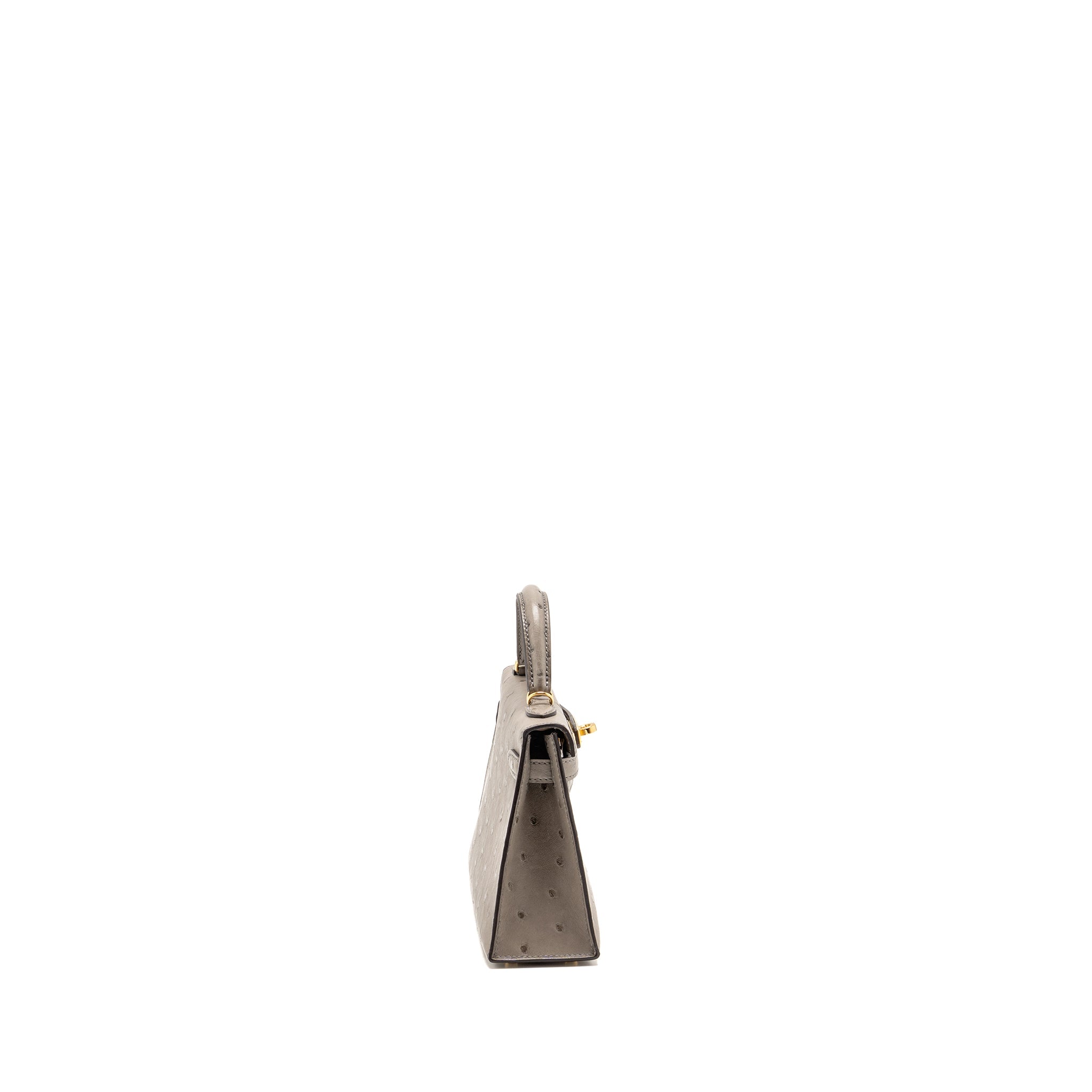 HERMES MINI KELLY II OSTRICH GRIS TOURTERELLE GHW
