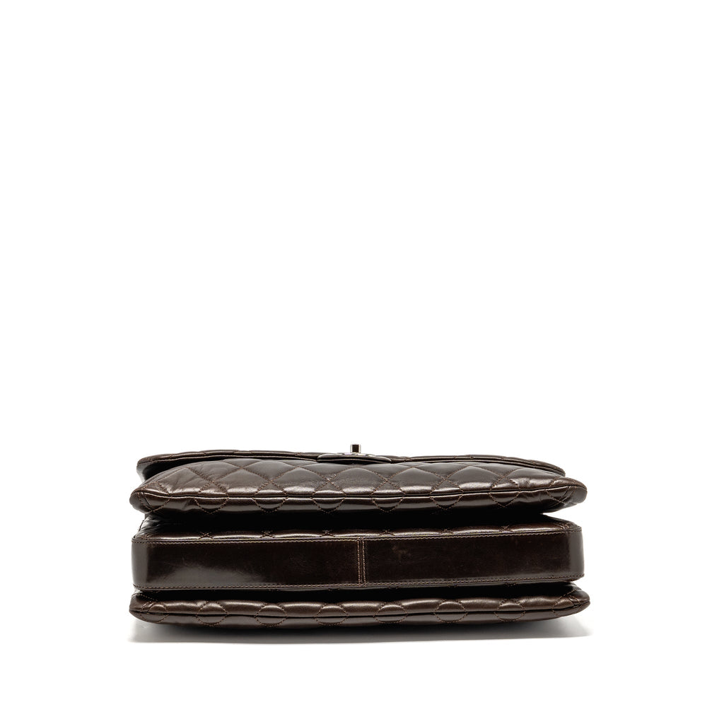 CHANEL LARGE QUILTED FLAP BAG WITH CHAIN LAMBSKIN DARK BROWN SHW