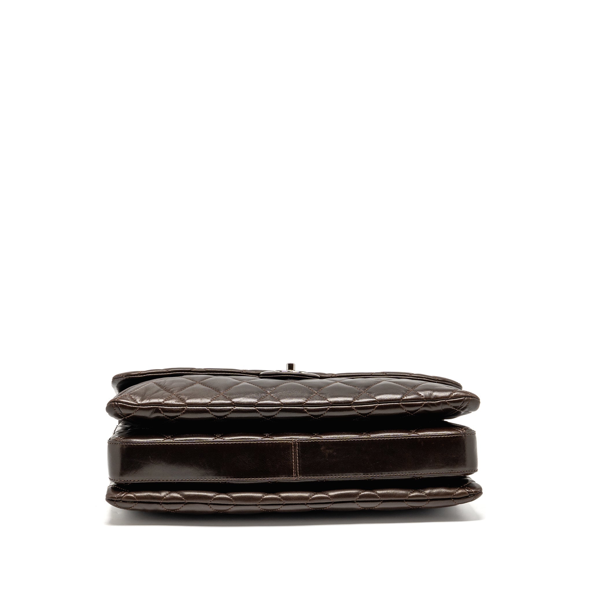 CHANEL LARGE QUILTED FLAP BAG WITH CHAIN LAMBSKIN DARK BROWN SHW