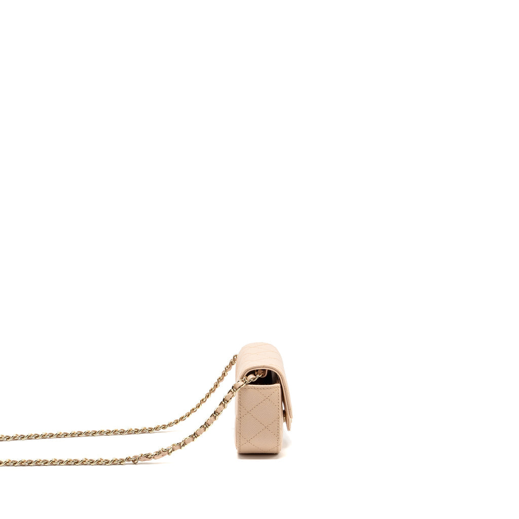 CHANEL MINI CLUTCH WITH CHAIN CAVIAR BEIGE LGHW