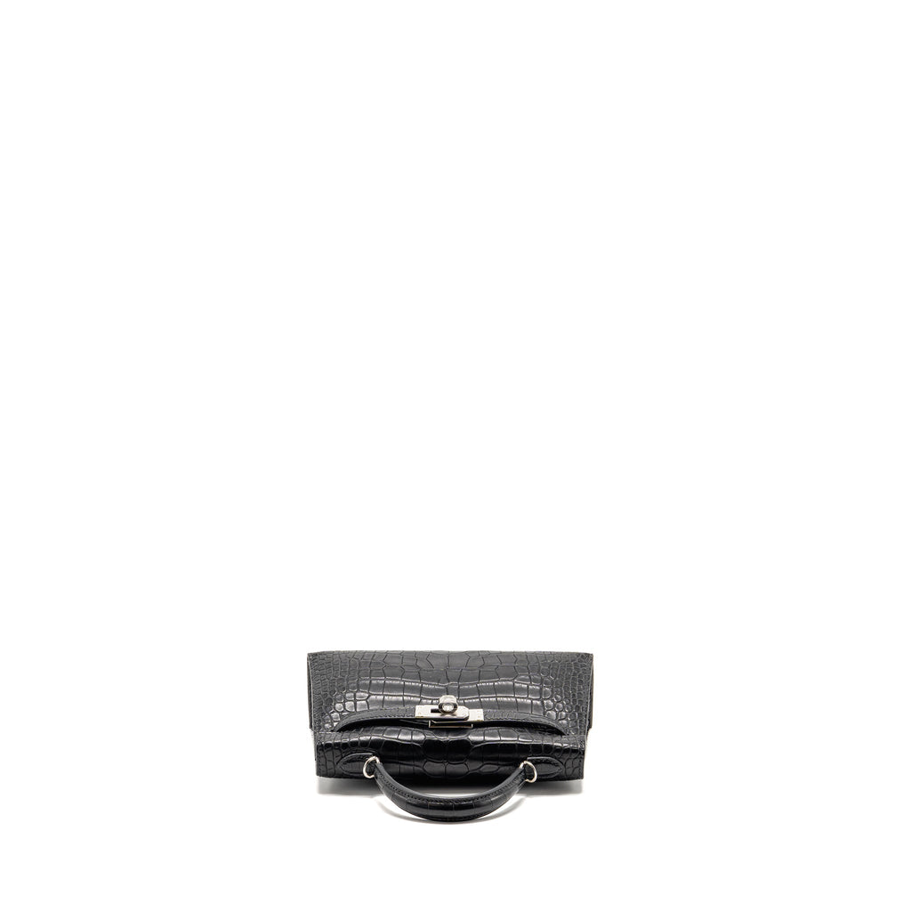 HERMES MINI KELLY II ALLIGATOR MISSSISSIPPIENSIS MATT BLACK SHW