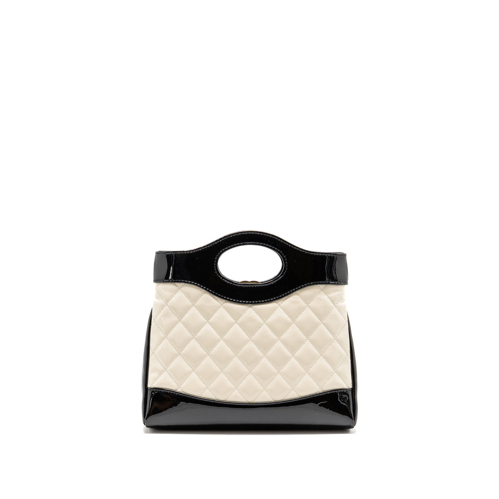 CHANEL MINI 31 BAG PATENT BLACK / WHITE LGHW (MICROCHIP)