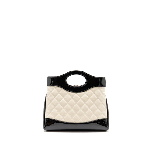 CHANEL MINI 31 BAG PATENT BLACK / WHITE LGHW (MICROCHIP)