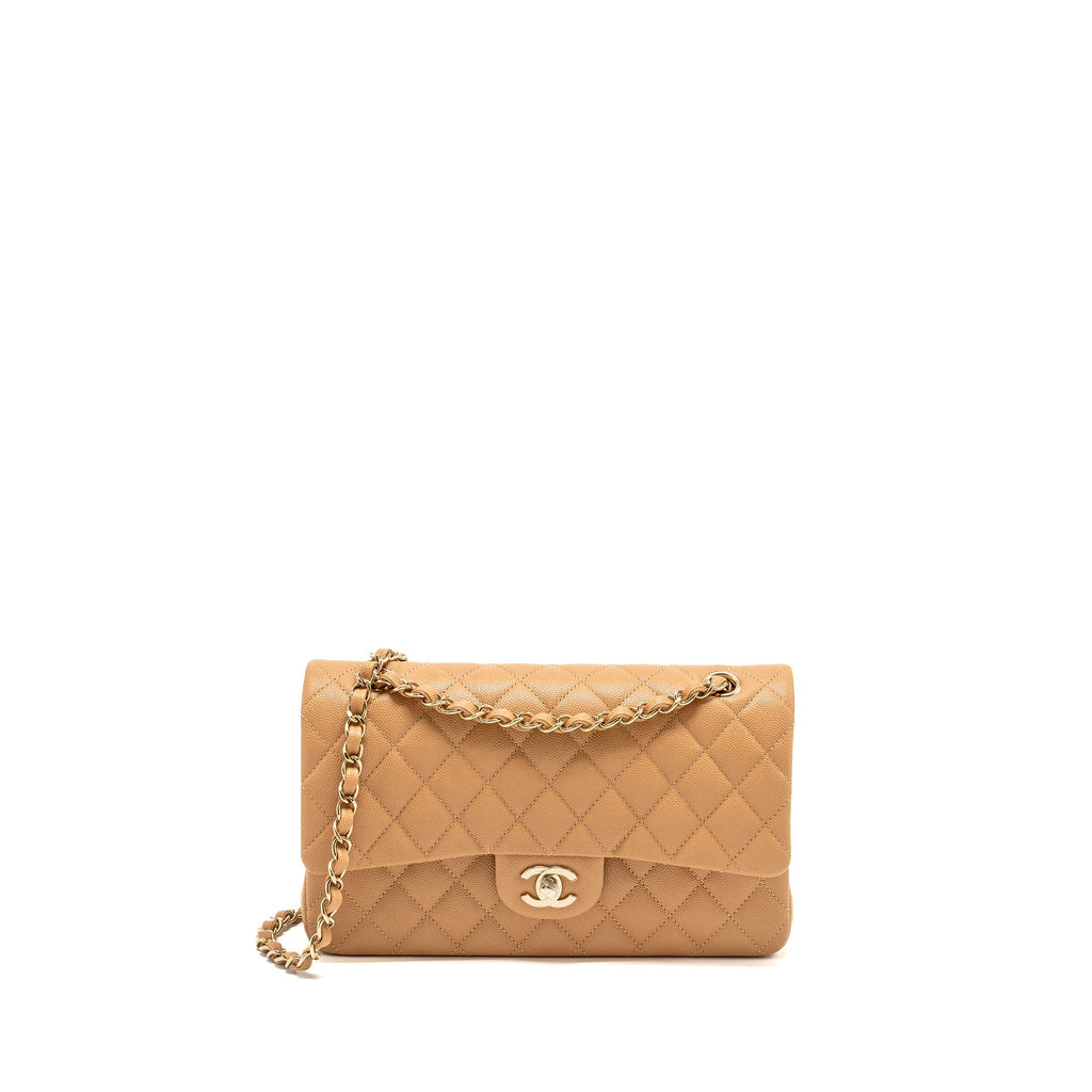 CHANEL MEDIUM CLASSIC DOUBLE FLAP BAG CAVIAR CARAMEL LGHW(MICROCHIP)