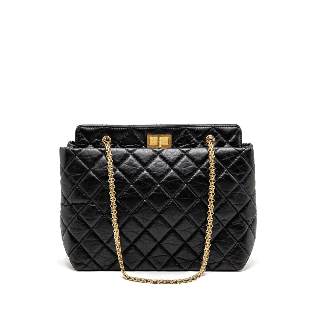 CHANEL 2.55 REISSUE TOTE BAG QUILTED AGED CALFSKIN BLACK GHW