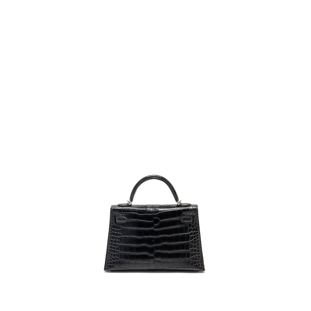 HERMES MINI KELLY II ALLIGATOR MISSSISSIPPIENSIS MATT BLACK SHW