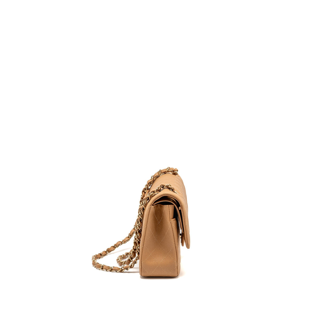 CHANEL MEDIUM CLASSIC DOUBLE FLAP BAG CAVIAR CARAMEL LGHW(MICROCHIP)