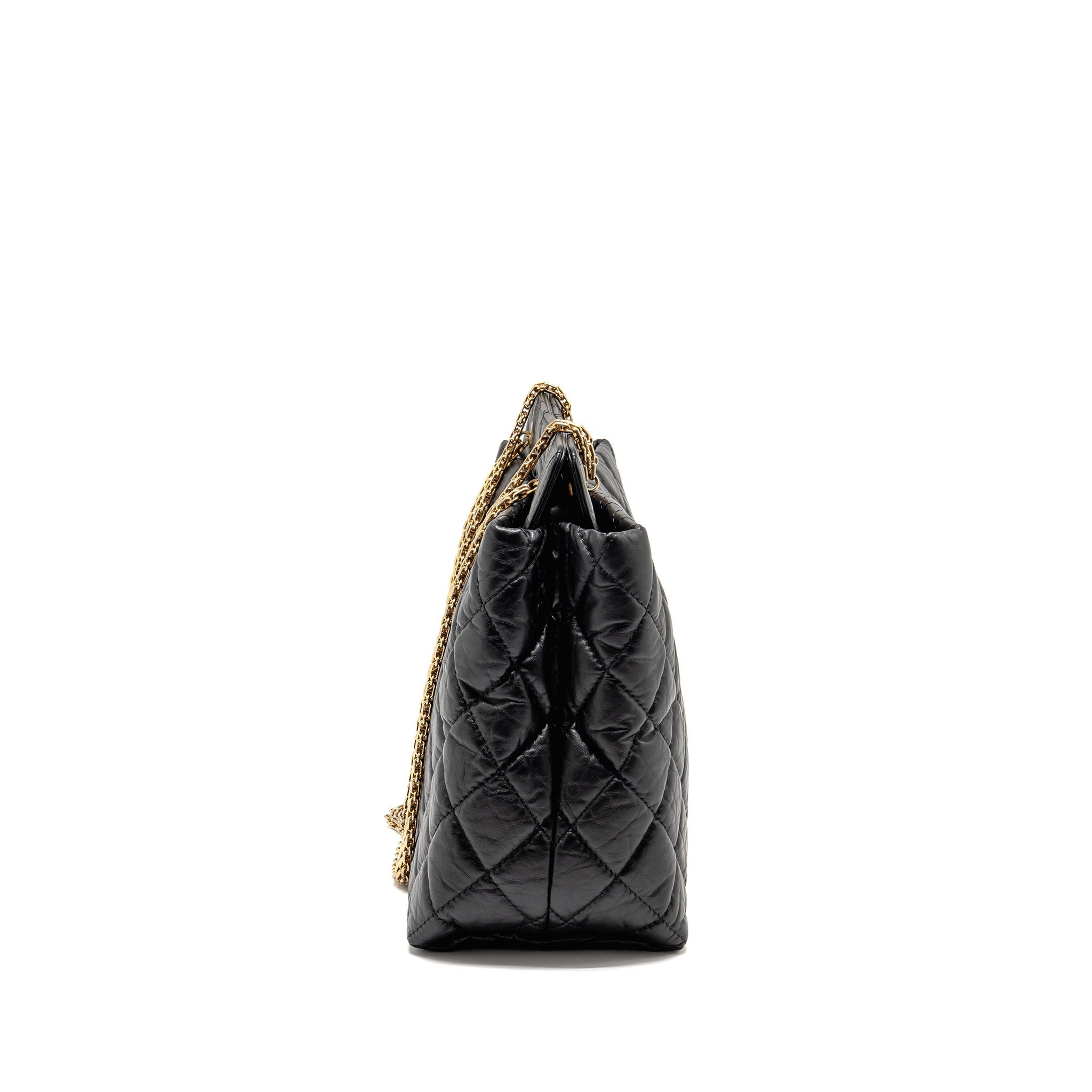 CHANEL 2.55 REISSUE TOTE BAG QUILTED AGED CALFSKIN BLACK GHW