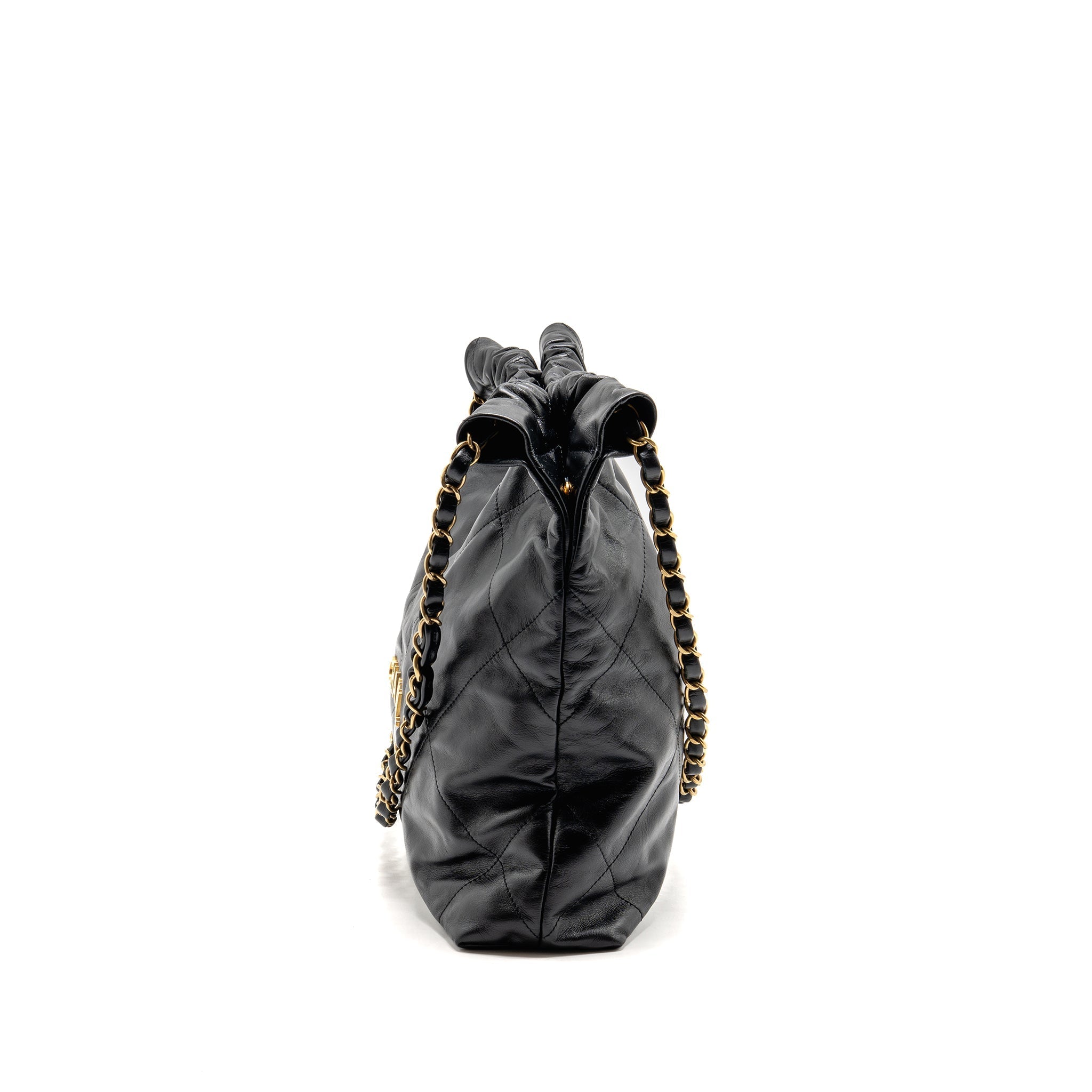 CHANEL SMALL 22 BAG SHINY CALFSKIN BLACK GHW (MICROCHIP)