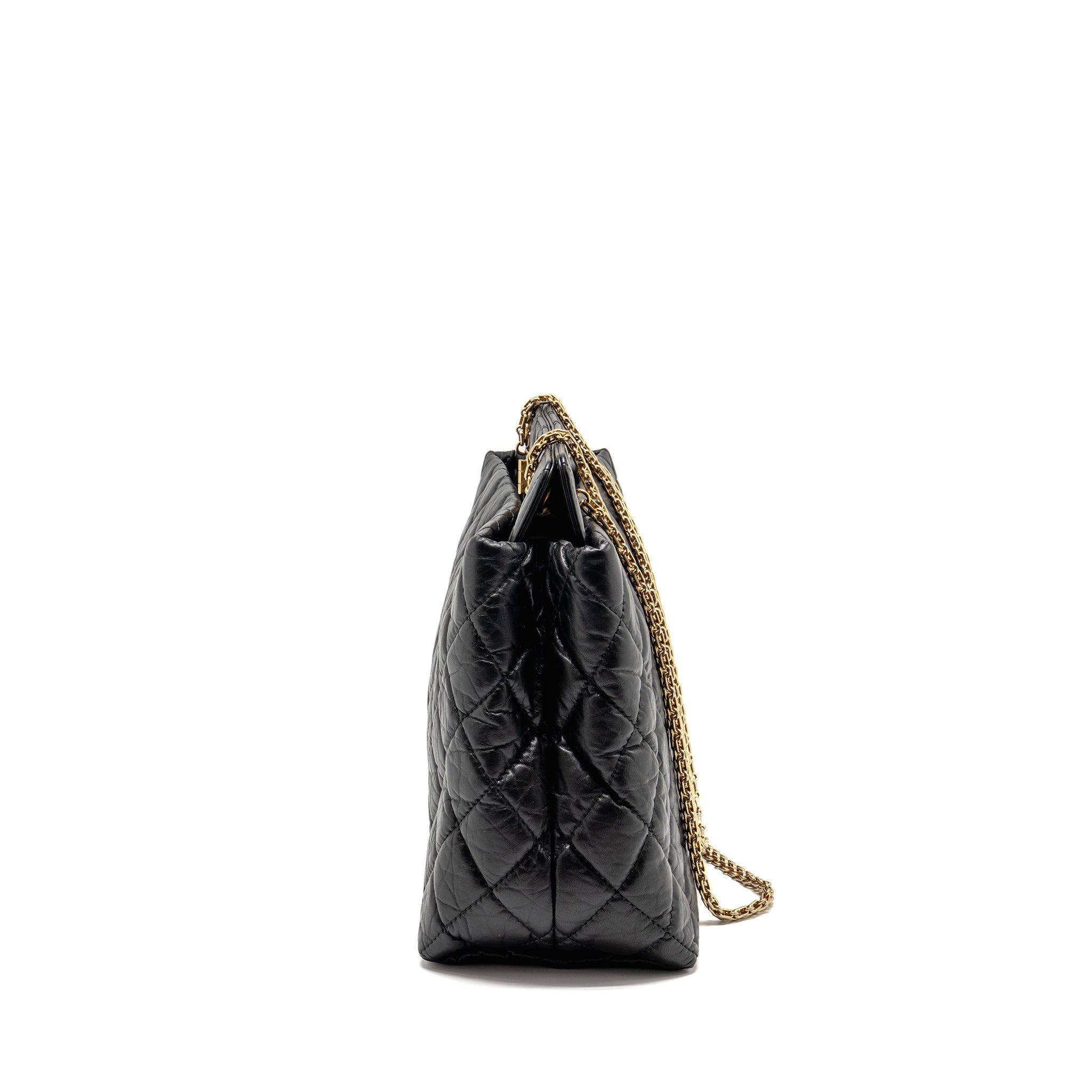 CHANEL 2.55 REISSUE TOTE BAG QUILTED AGED CALFSKIN BLACK GHW