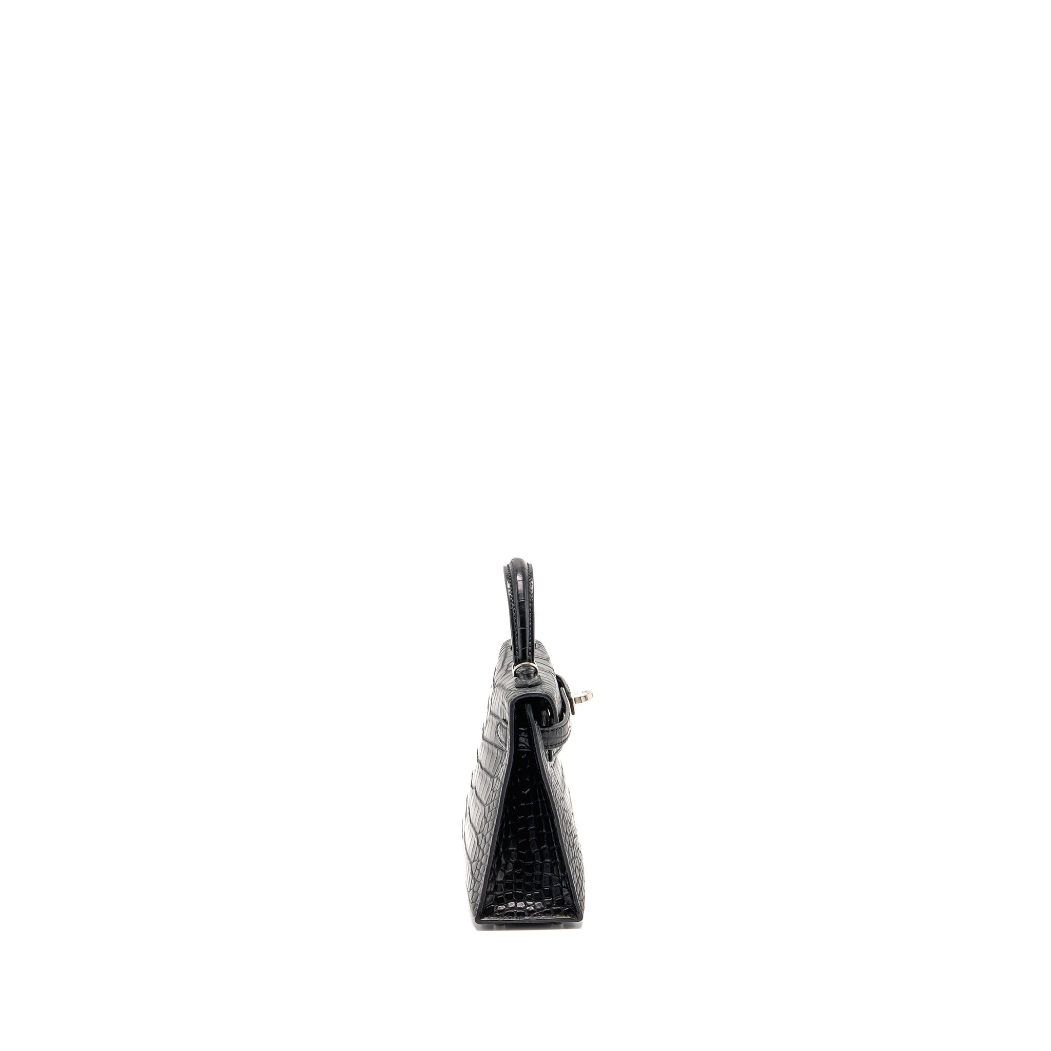 HERMES MINI KELLY II ALLIGATOR MISSSISSIPPIENSIS MATT BLACK SHW