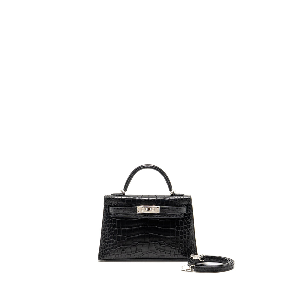 HERMES MINI KELLY II ALLIGATOR MISSSISSIPPIENSIS MATT BLACK SHW