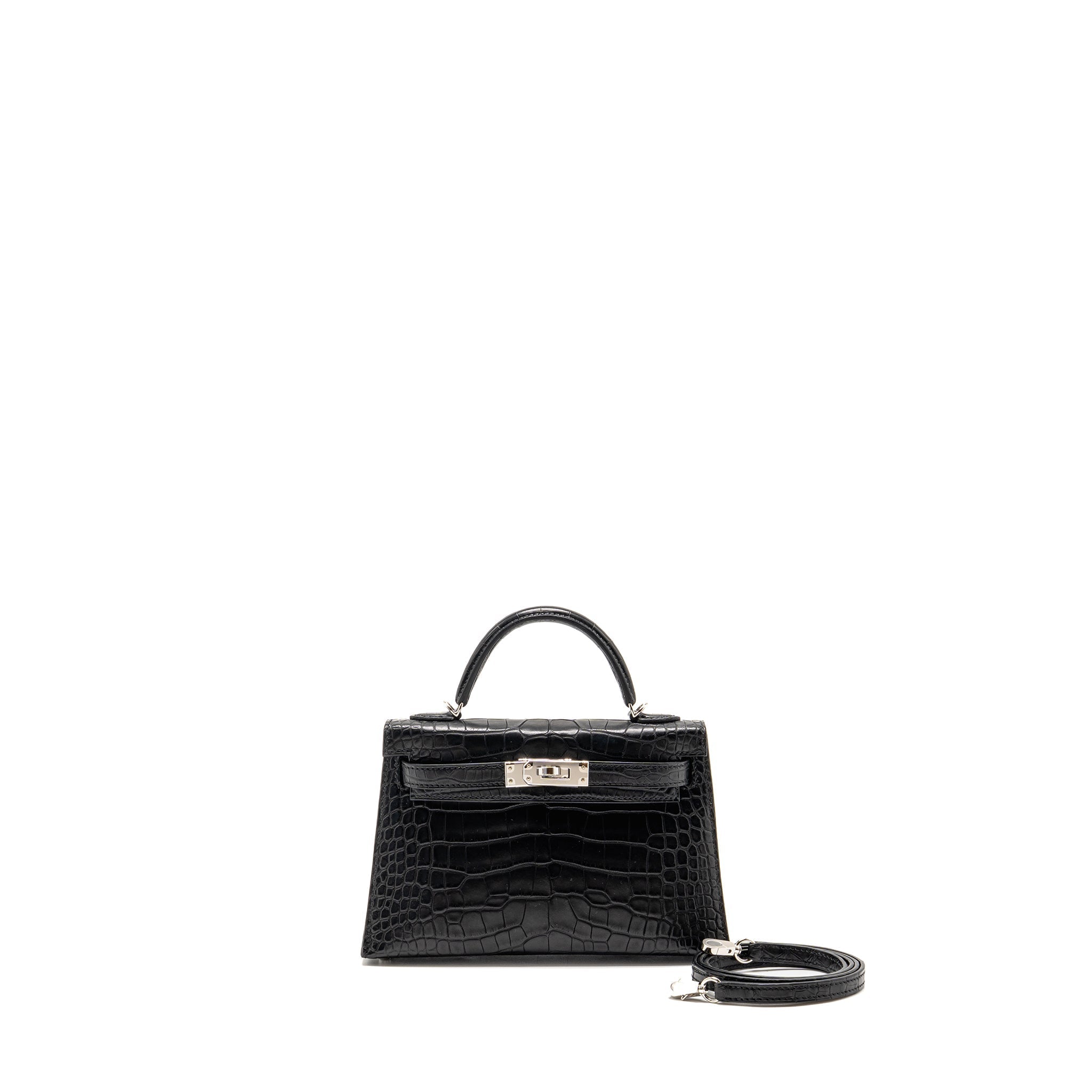 HERMES MINI KELLY II ALLIGATOR MISSSISSIPPIENSIS MATT BLACK SHW