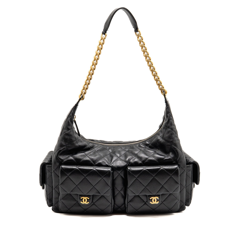 CHANEL 25C MAXI HOBO BAG LAMBSKIN BLACK GHW (MICROCHIP)