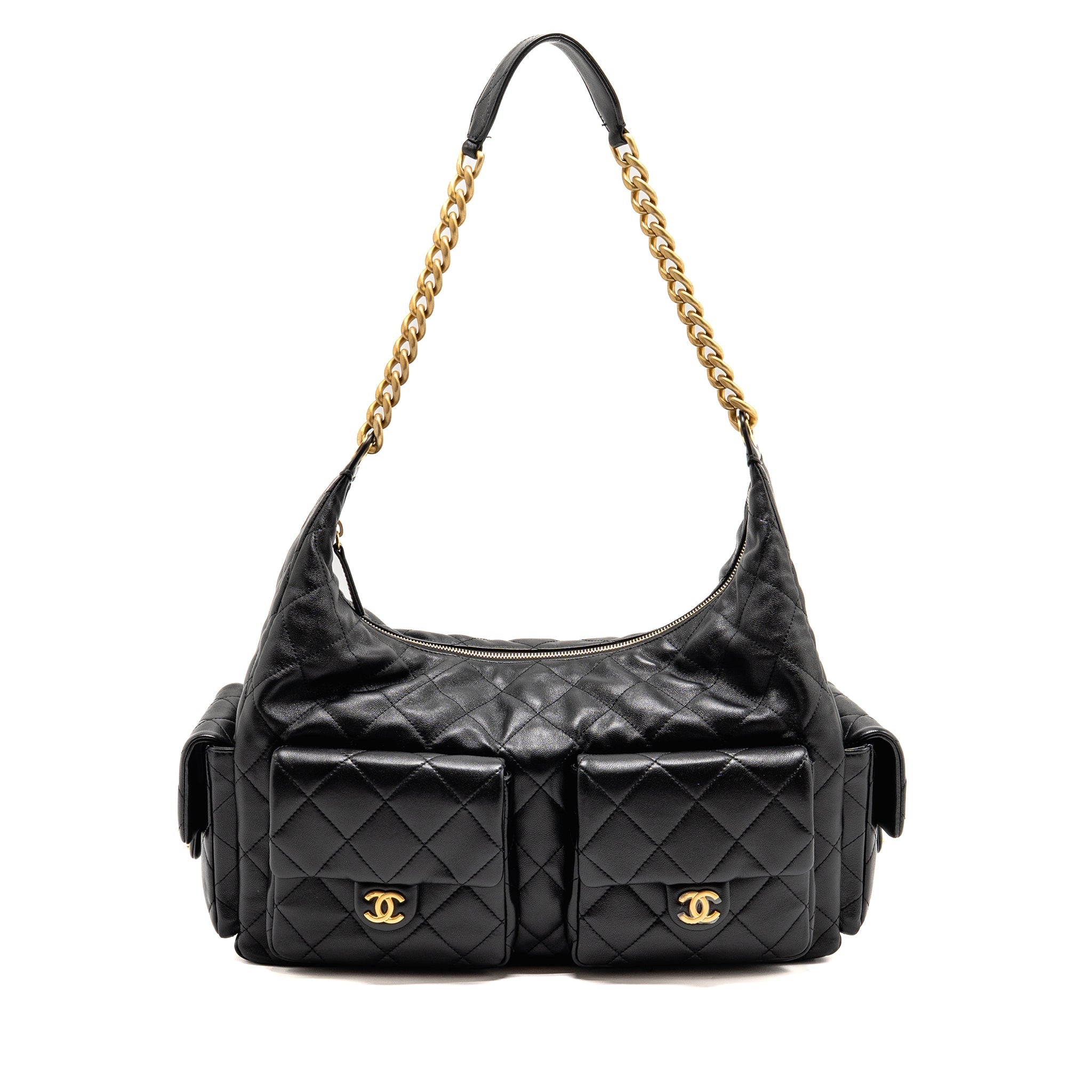 CHANEL 25C MAXI HOBO BAG LAMBSKIN BLACK GHW (MICROCHIP)