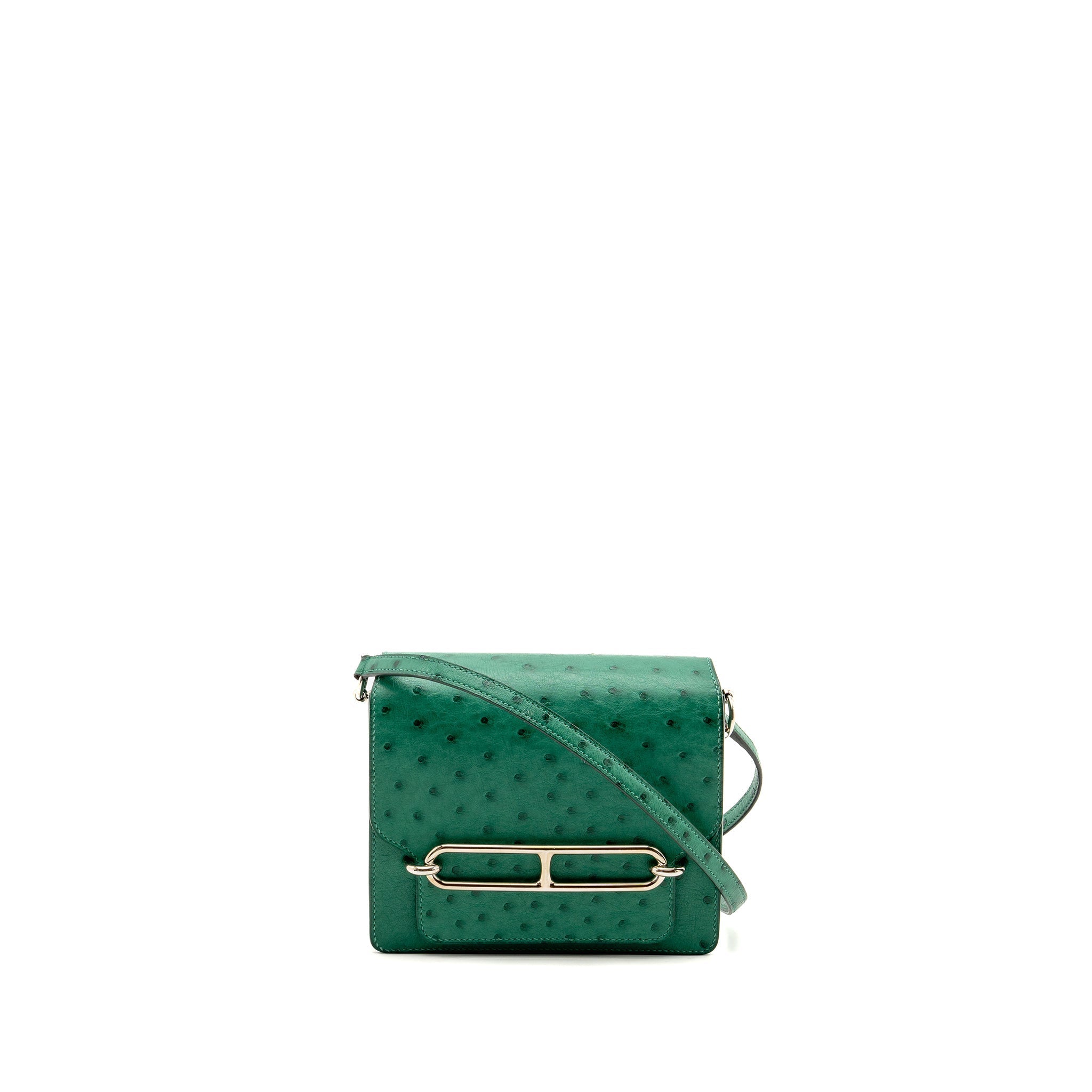HERMES MINI ROULIS OSTRICH VERT VERTIGO SHW