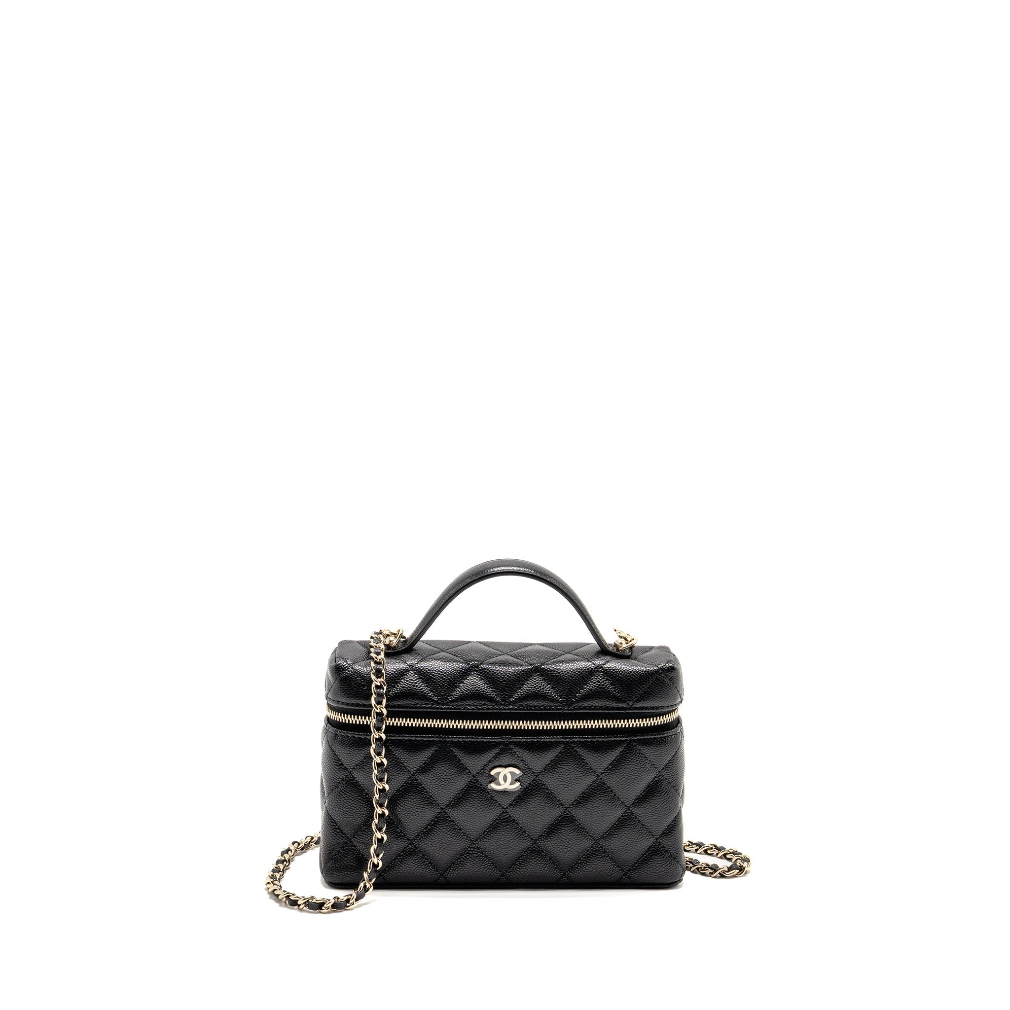 CHANEL 25P CC TOP HANDLE VANITY BAG CAVIAR BLACK LGHW (MICROCHIP)
