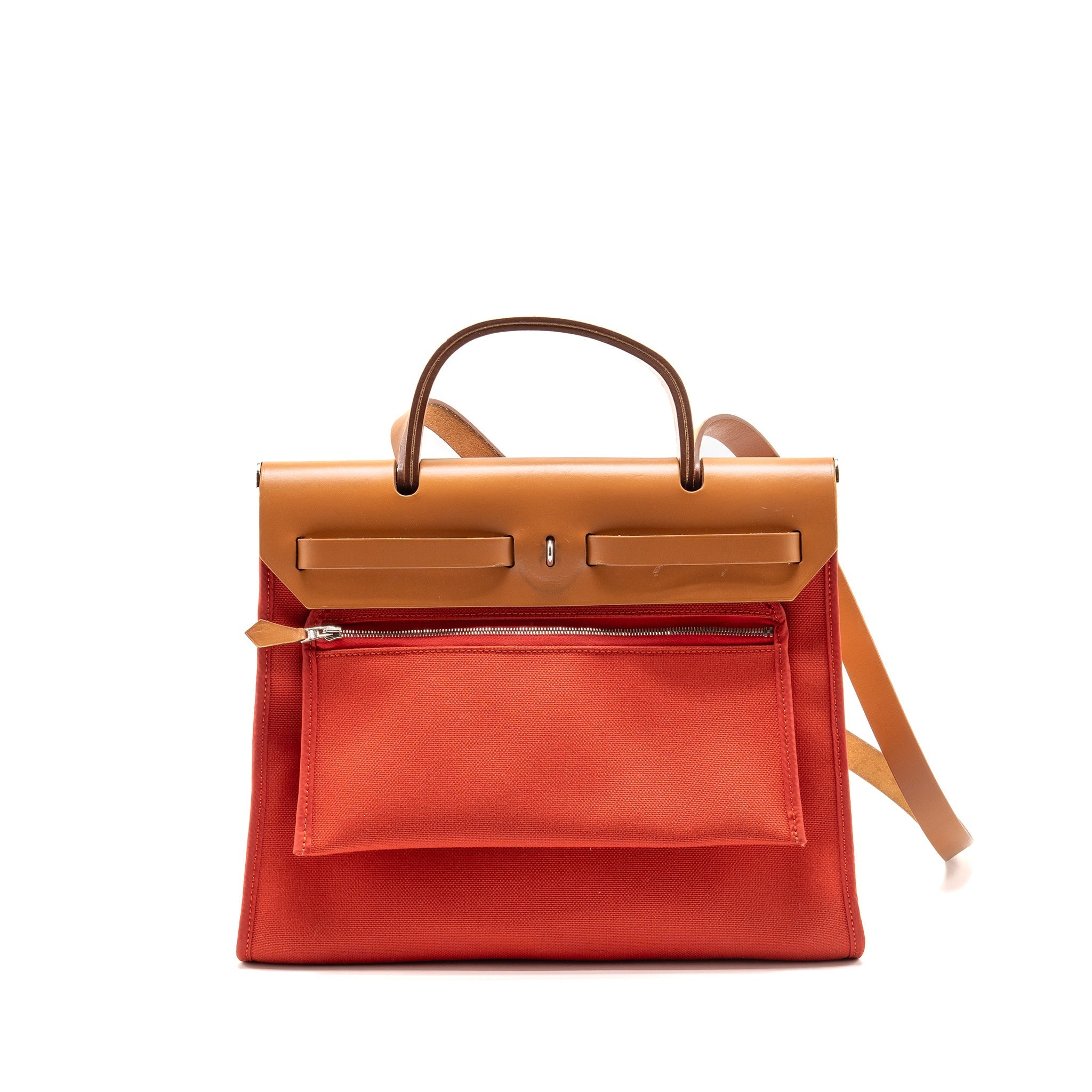 HERMES HERBAG 31 ZIP BAG CANVAS/ HUNTER LEATHER ROUGH TOMATE SHW