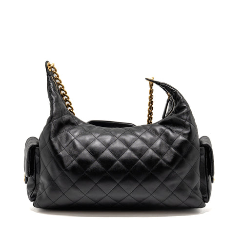 CHANEL 25C MAXI HOBO BAG LAMBSKIN BLACK GHW (MICROCHIP)