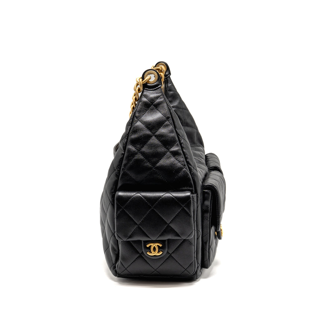 CHANEL 25C MAXI HOBO BAG LAMBSKIN BLACK GHW (MICROCHIP)
