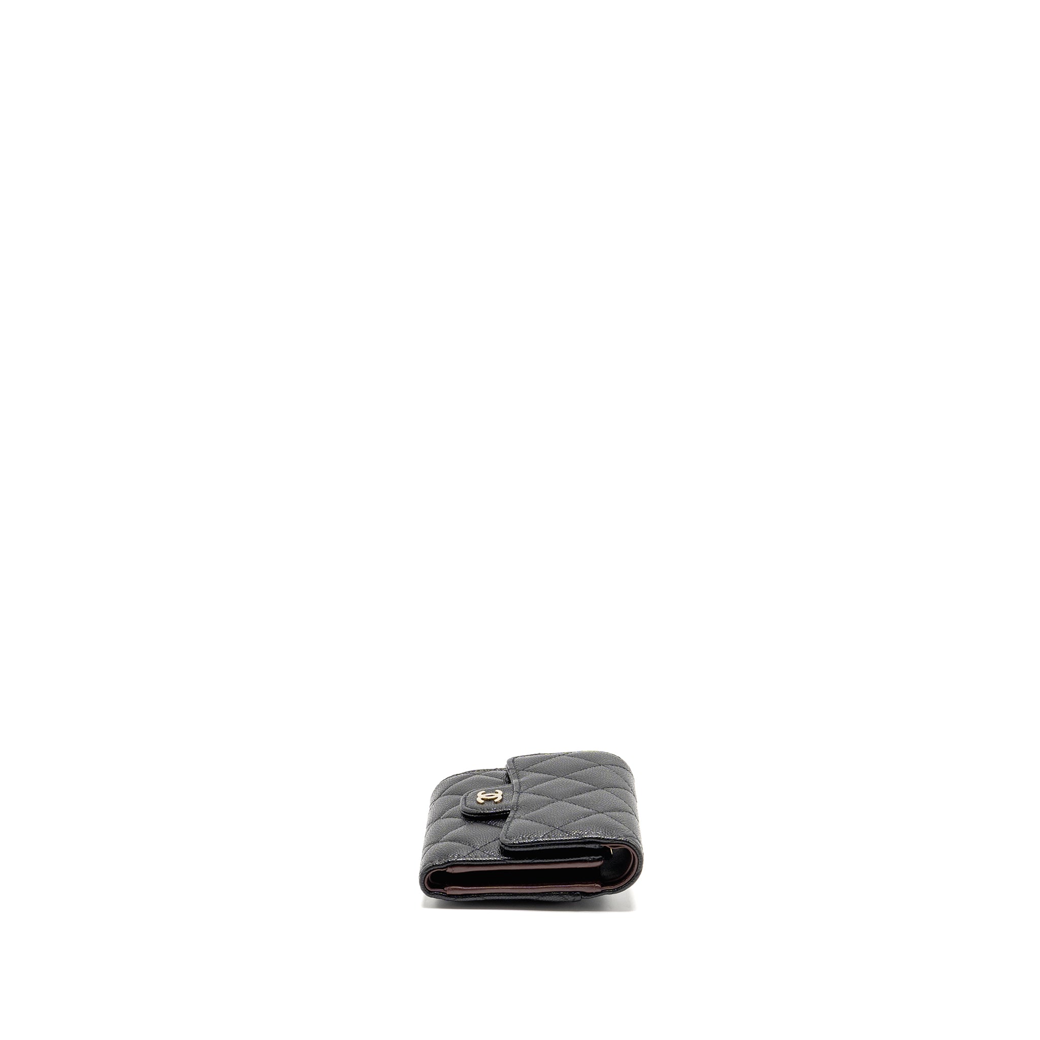CHANEL COMPACT WALLET CAVIAR BLACK LGHW (MICROCHIP)