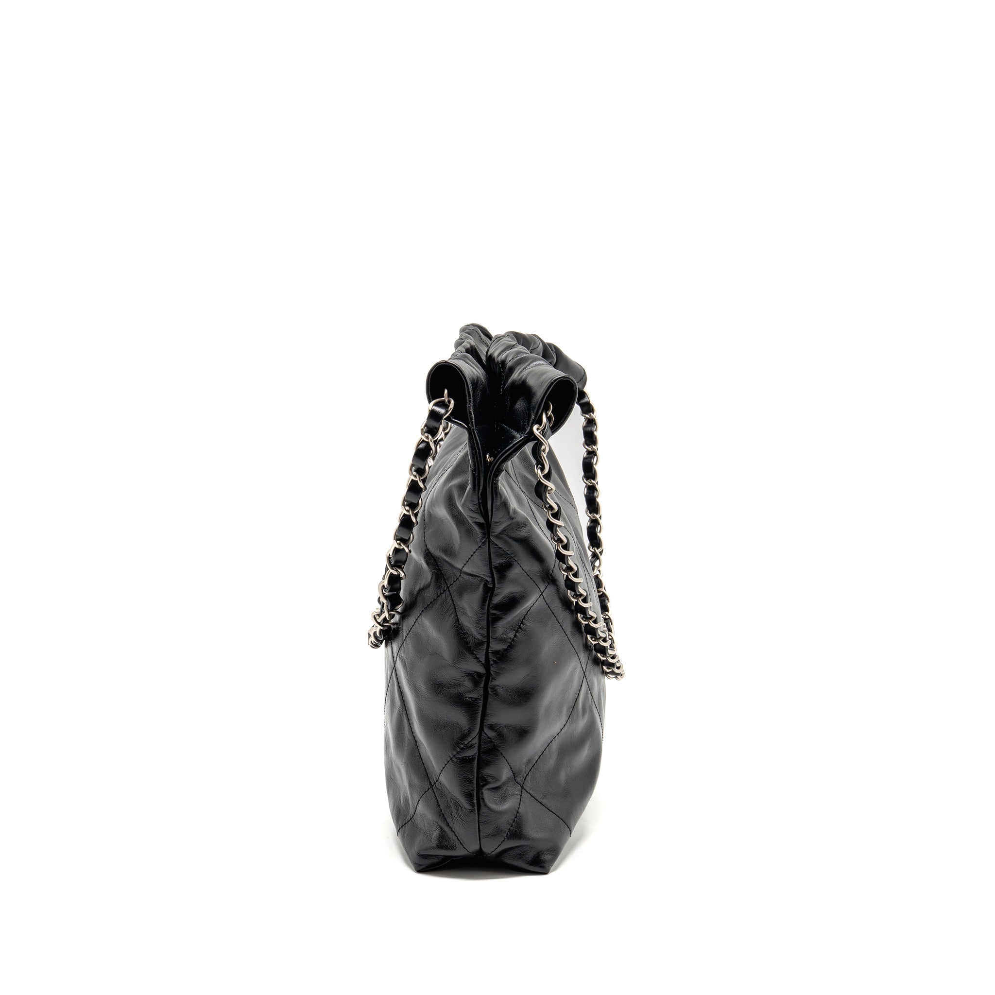 CHANEL SMALL 22 BAG SHINY CALFSKIN BLACK SHW (MICROCHIP)