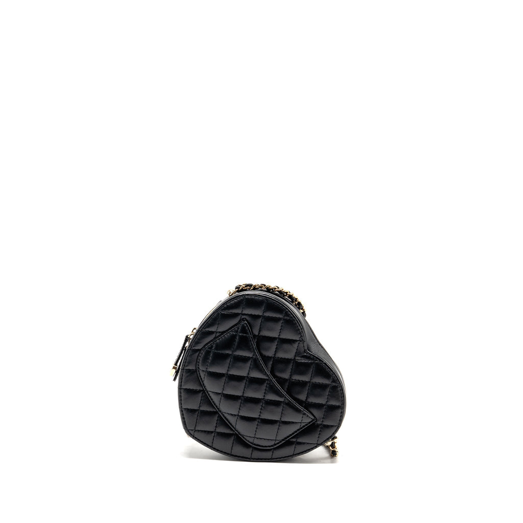CHANEL 22S HEART BAG LAMBSKIN BLACK LGHW (MICROCHIP)