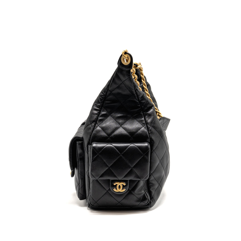 CHANEL 25C MAXI HOBO BAG LAMBSKIN BLACK GHW (MICROCHIP)