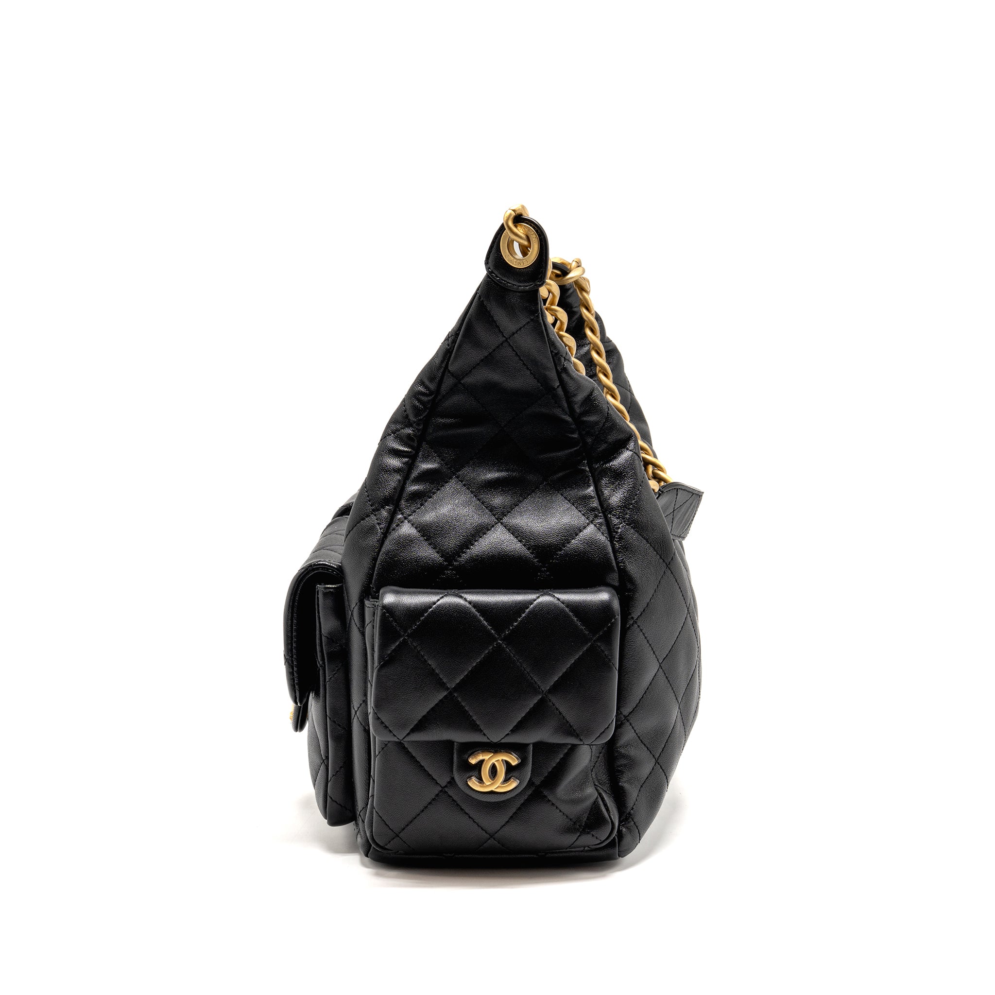 CHANEL 25C MAXI HOBO BAG LAMBSKIN BLACK GHW (MICROCHIP)