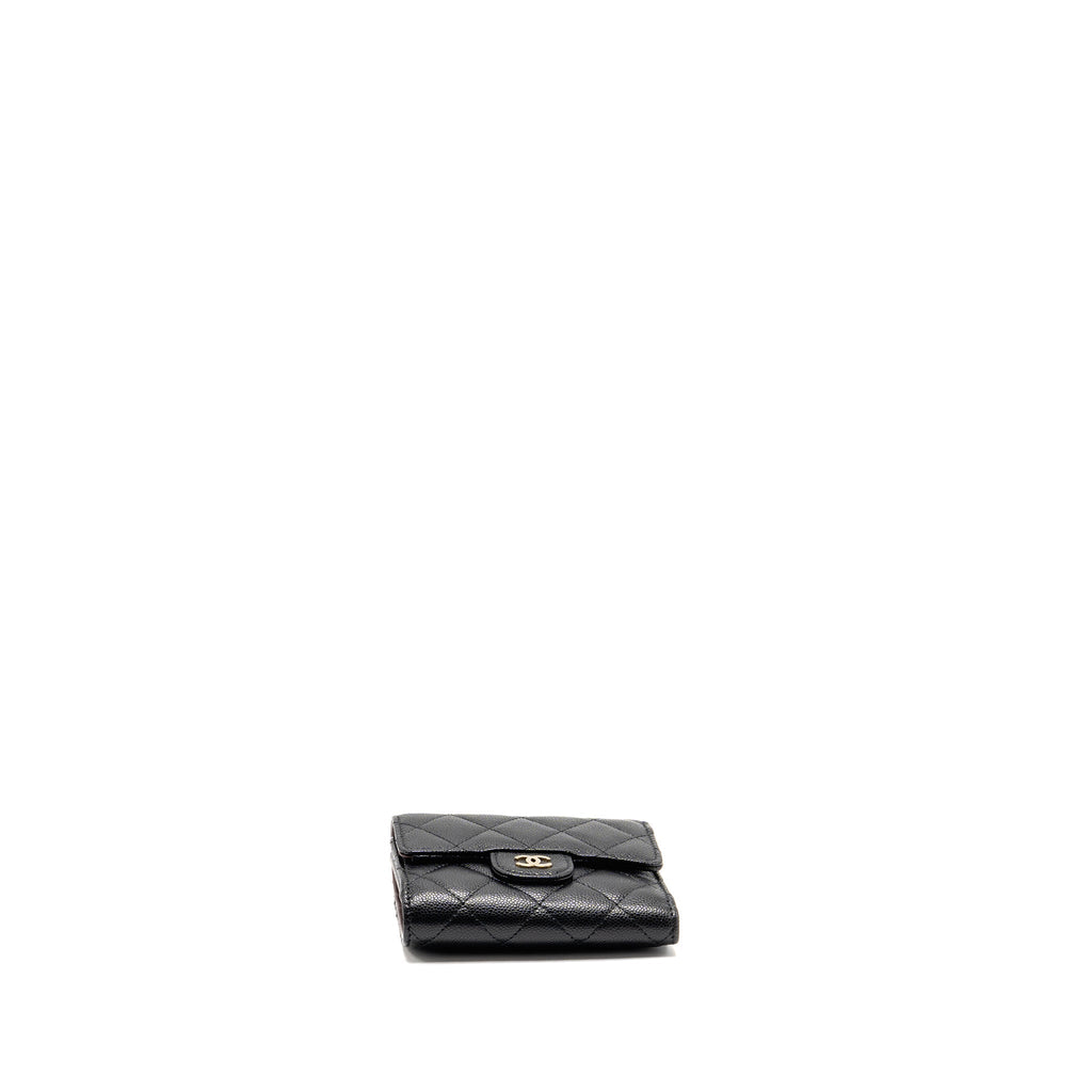 CHANEL COMPACT WALLET CAVIAR BLACK LGHW (MICROCHIP)