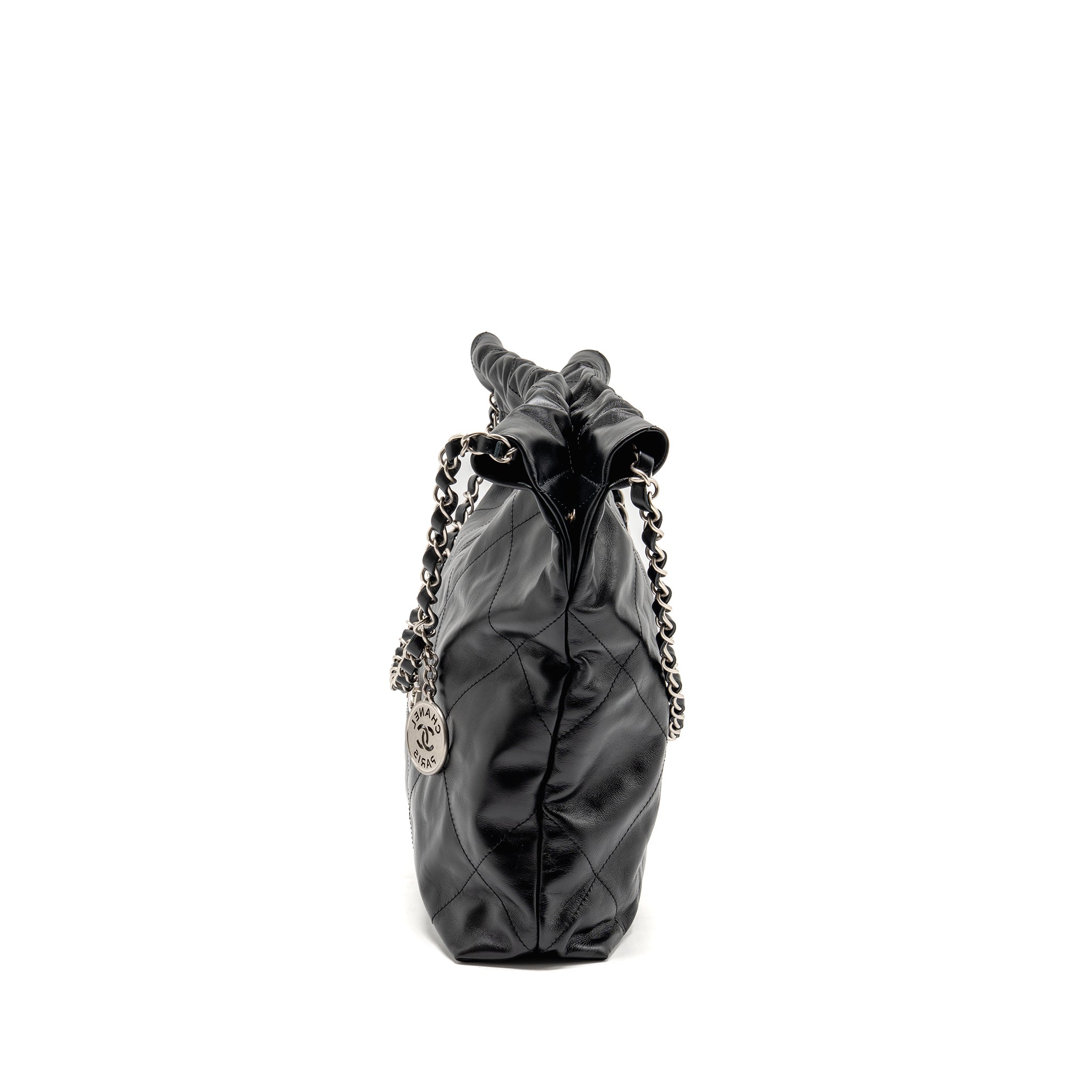 CHANEL SMALL 22 BAG SHINY CALFSKIN BLACK SHW (MICROCHIP)