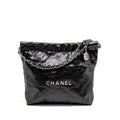 CHANEL SMALL 22 BAG SHINY CALFSKIN BLACK SHW (MICROCHIP)