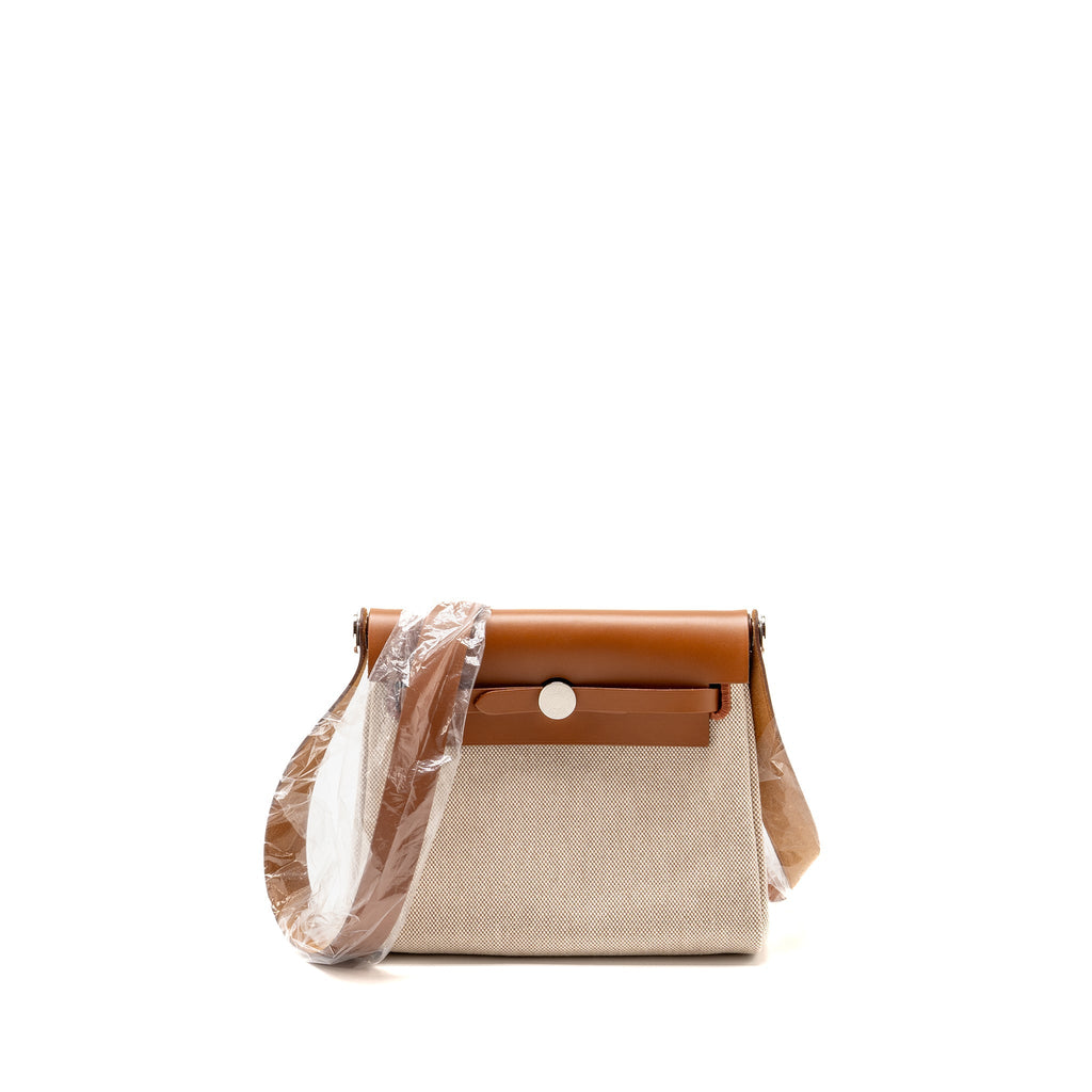 HERMES HERBAG MINI CANVAS/HUNTER LEATHER ECRU-BEIGE/FAUVE SHW
