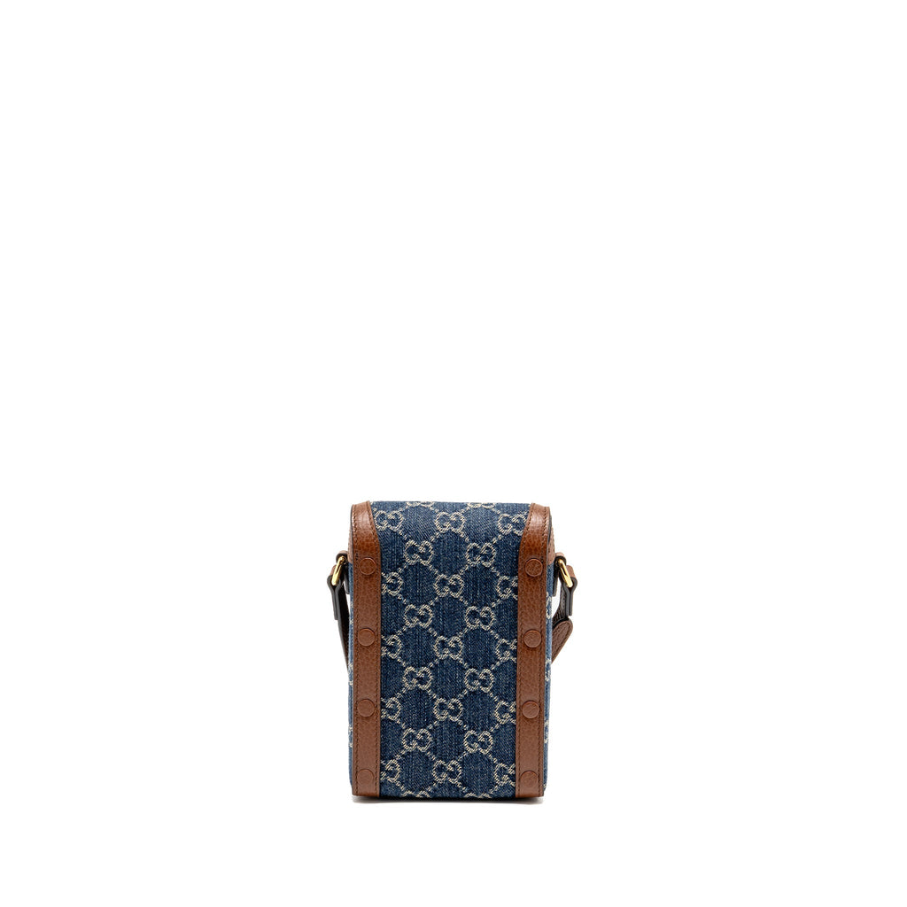 GUCCI HORSEBIT 1955 MINI BAG DENIM/CALFSKIN BLUE/BROWN GHW
