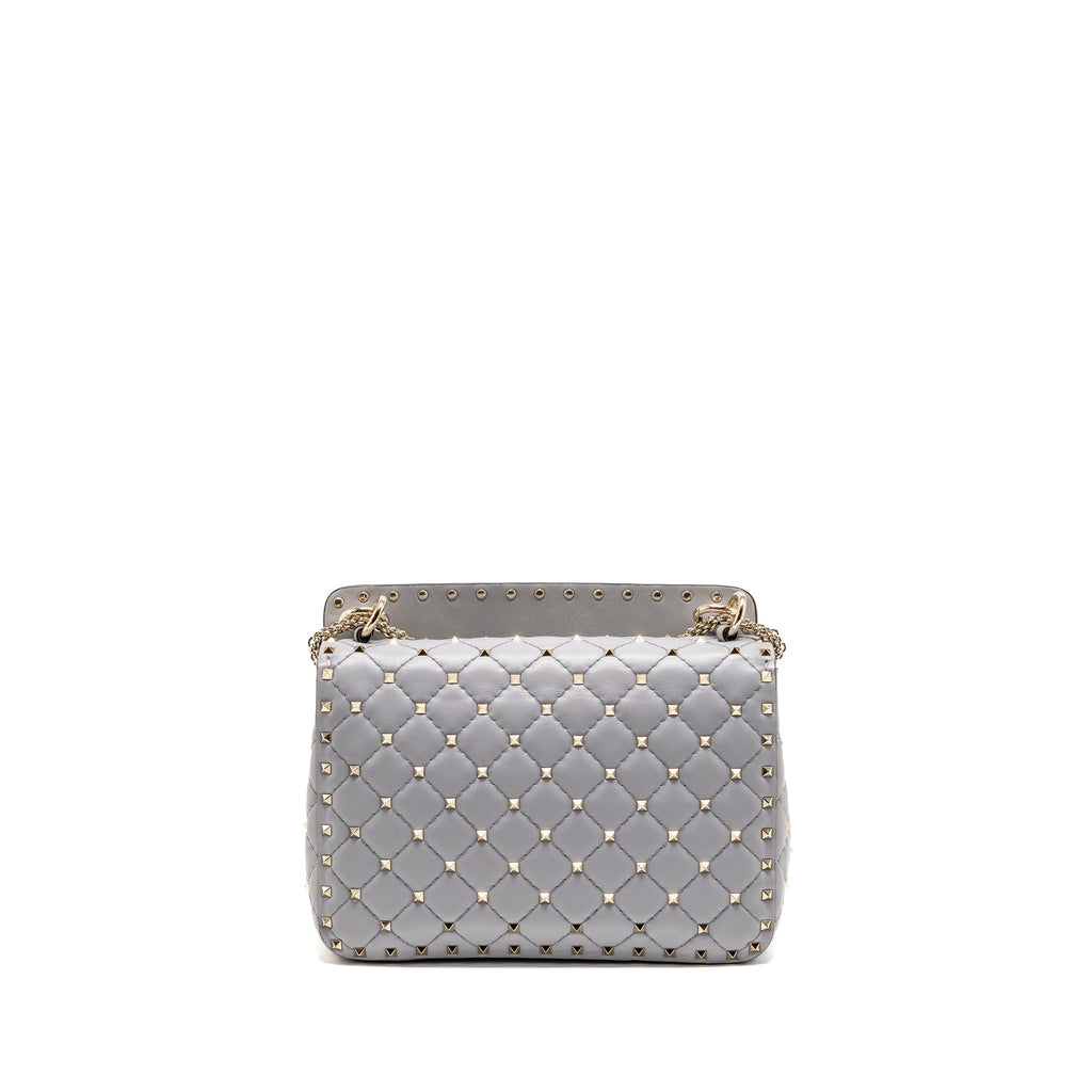 VALENTINO MEDIUM ROCKSTUD SPIKE BAG LAMBSKIN NAPPA LIGHT GREY LGHW
