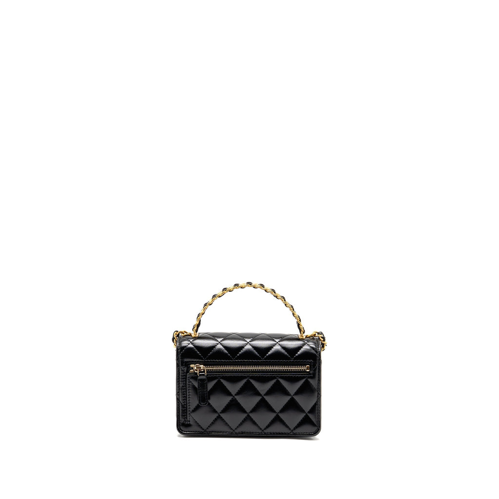 CHANEL TOP HANDLE MINI WALLET ON CHAIN CALFSKIN BLACK GHW(MICROCHIP)