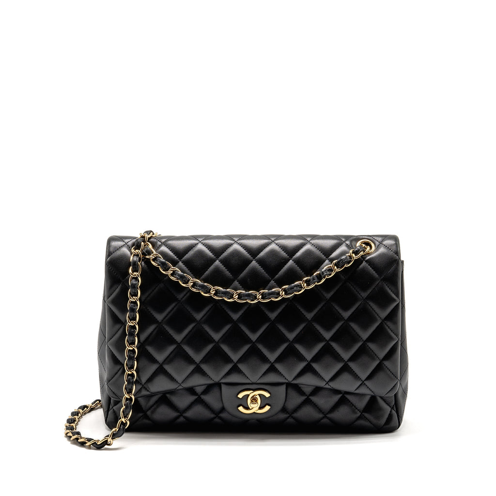 CHANEL MAXI SINGLE FLAP BAG LAMBSKIN BLACK GHW