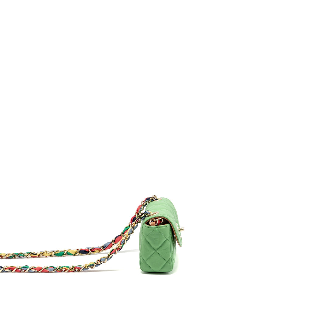 CHANEL MINI SCARF ENTWINED CHAIN FLAP BAG LAMBSKIN GREEN/MULTICOLOUR LGHW