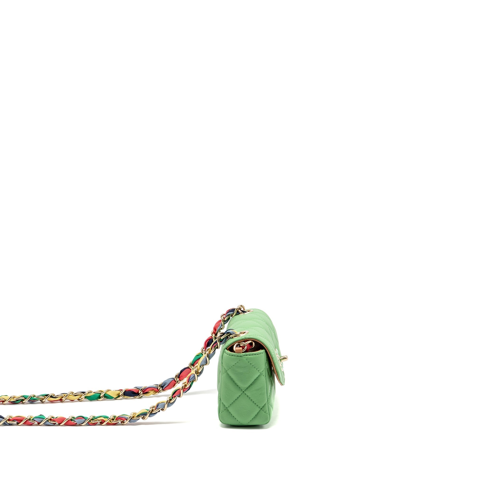 CHANEL MINI SCARF ENTWINED CHAIN FLAP BAG LAMBSKIN GREEN/MULTICOLOUR LGHW