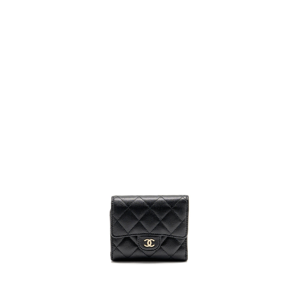 CHANEL COMPACT WALLET CAVIAR BLACK LGHW (MICROCHIP)