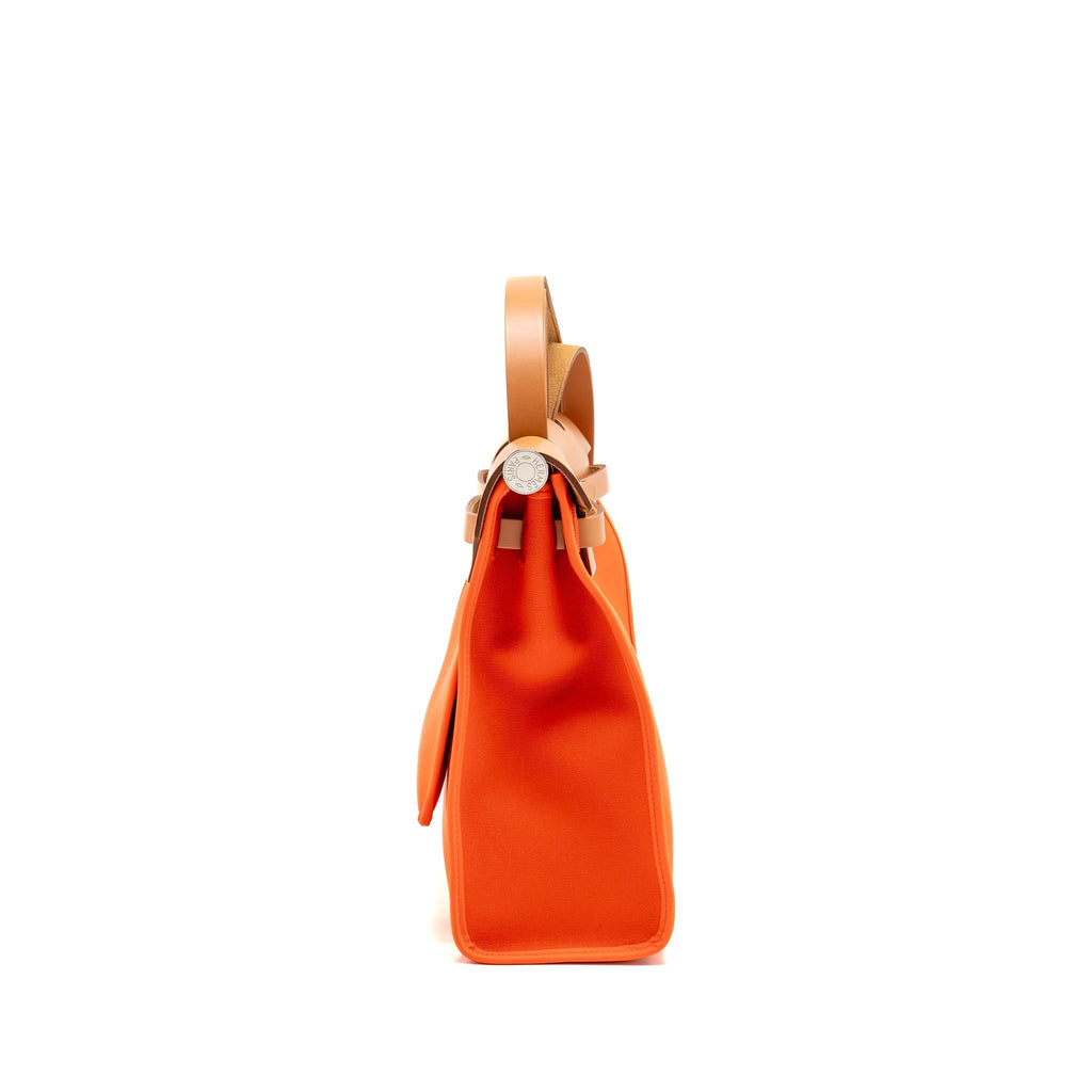 HERMES HERBAG 31 ZIP BAG CANVAS/NATURAL HUNTER ORANGE POPPY SHW