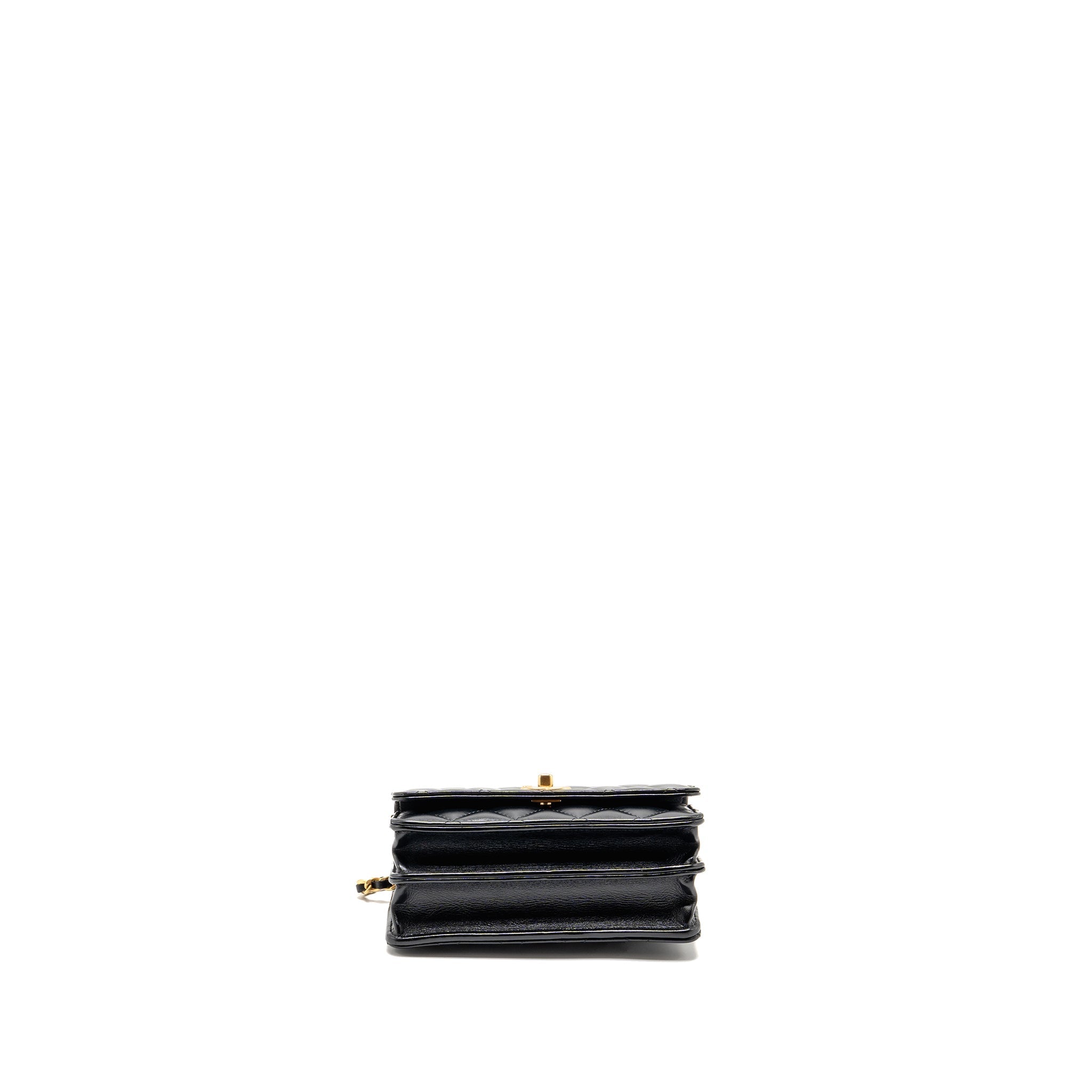 CHANEL TOP HANDLE MINI WALLET ON CHAIN CALFSKIN BLACK GHW(MICROCHIP)