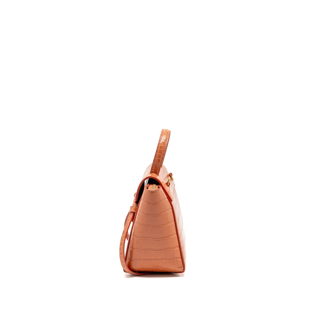 CELINE NANO BELT BAG CROC-EMBOSSED CALFSKIN LYCHEE PINK GHW