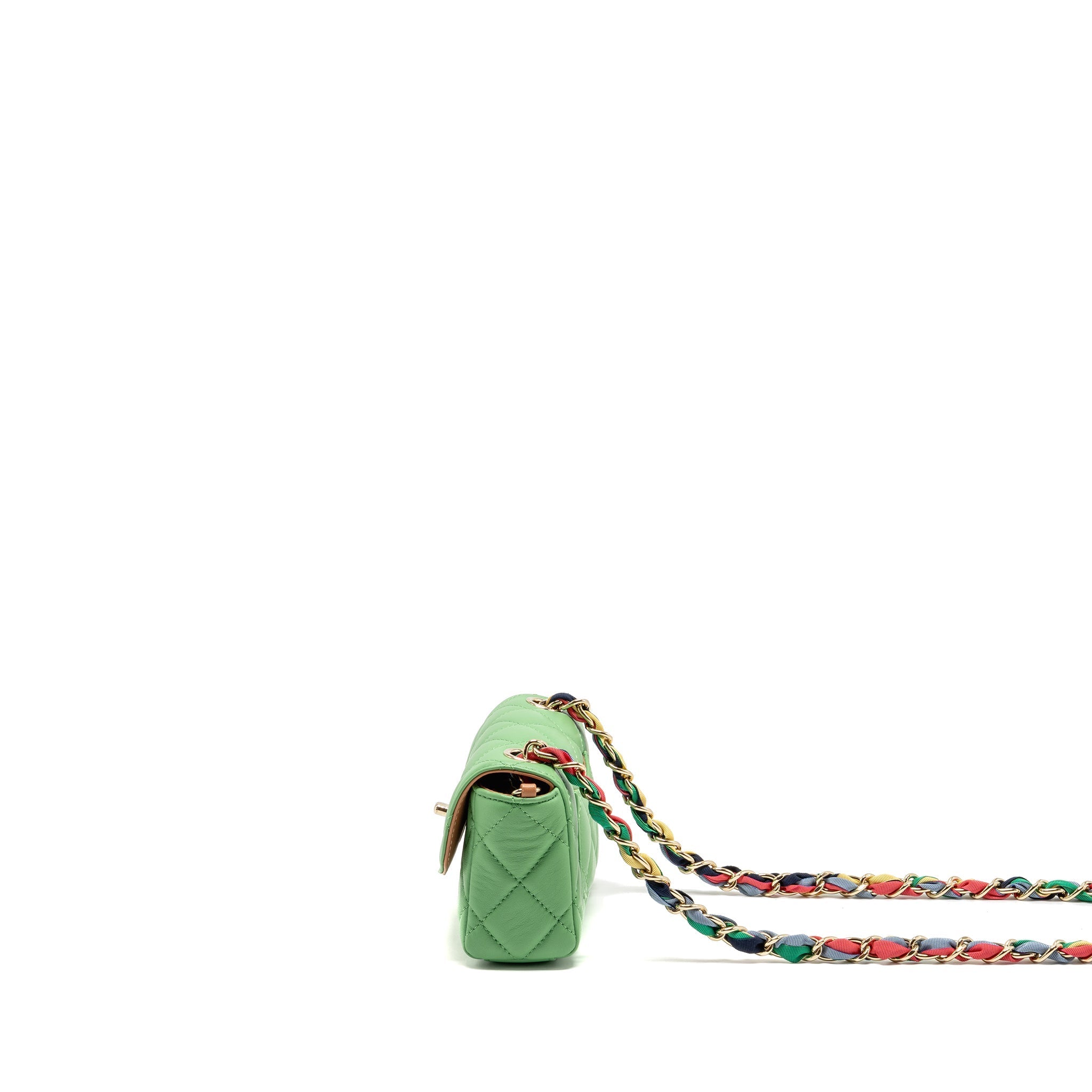 CHANEL MINI SCARF ENTWINED CHAIN FLAP BAG LAMBSKIN GREEN/MULTICOLOUR LGHW