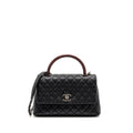 CHANEL MEDIUM COCO HANDLE CAVIAR/LIZARD HANDLE BLACK/BURGUNDY RUTHENIUM HARDWARE