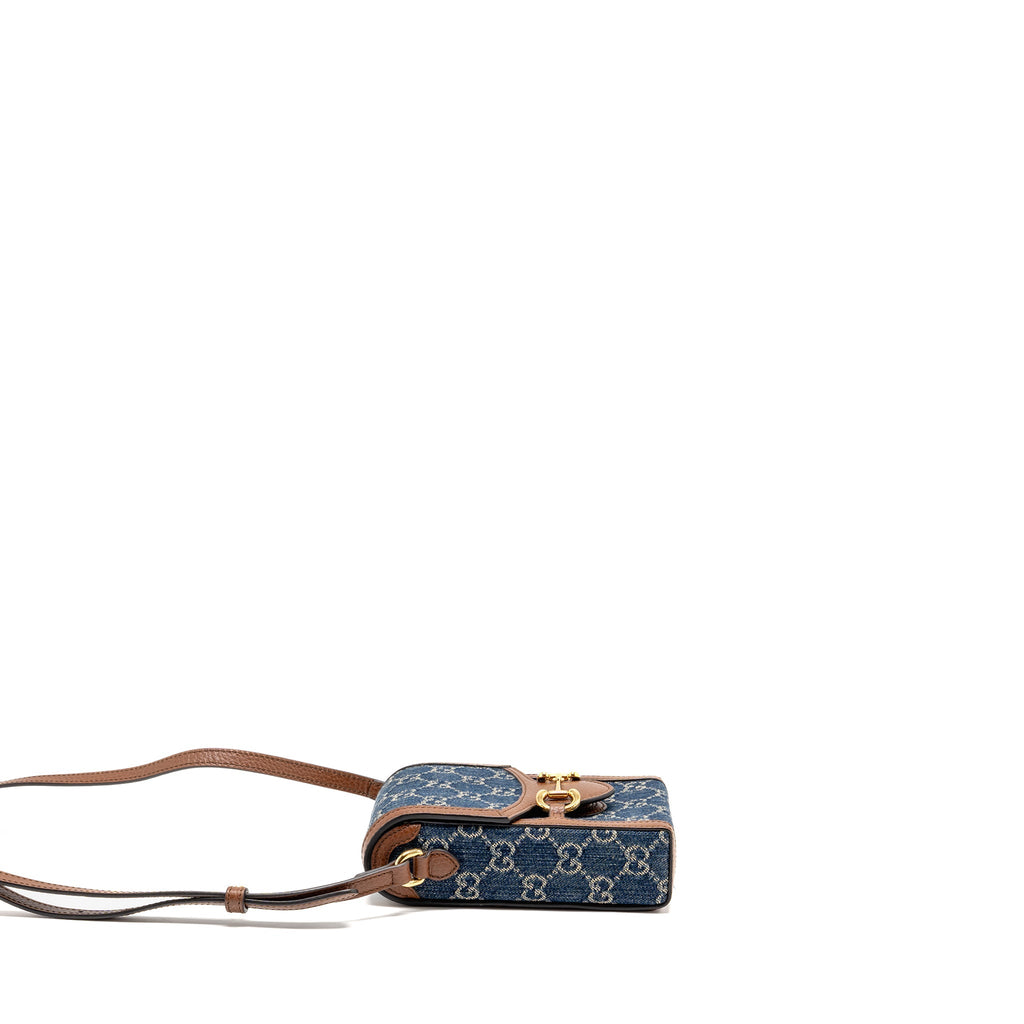 GUCCI HORSEBIT 1955 MINI BAG DENIM/CALFSKIN BLUE/BROWN GHW