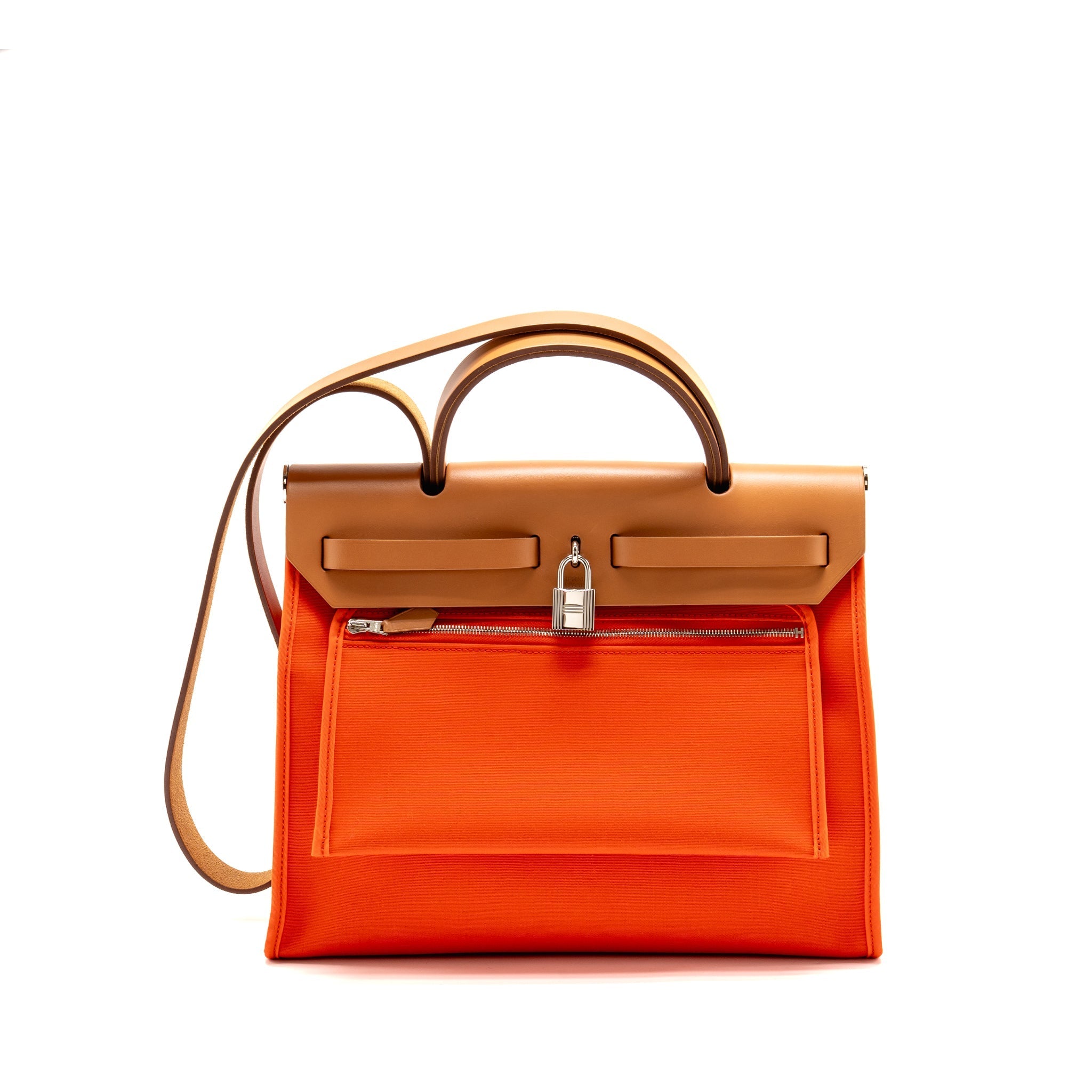 HERMES HERBAG 31 ZIP BAG CANVAS/NATURAL HUNTER ORANGE POPPY SHW