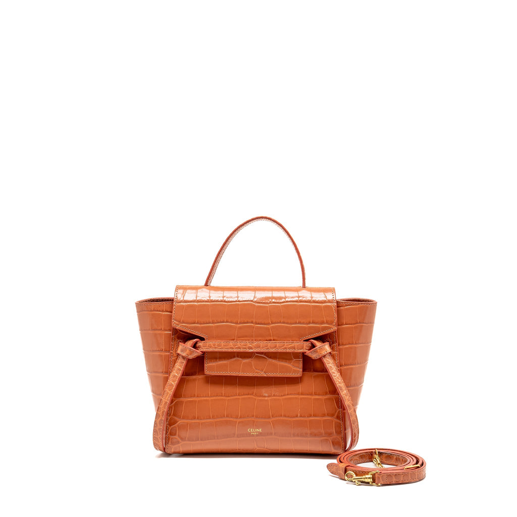 CELINE NANO BELT BAG CROC-EMBOSSED CALFSKIN LYCHEE PINK GHW