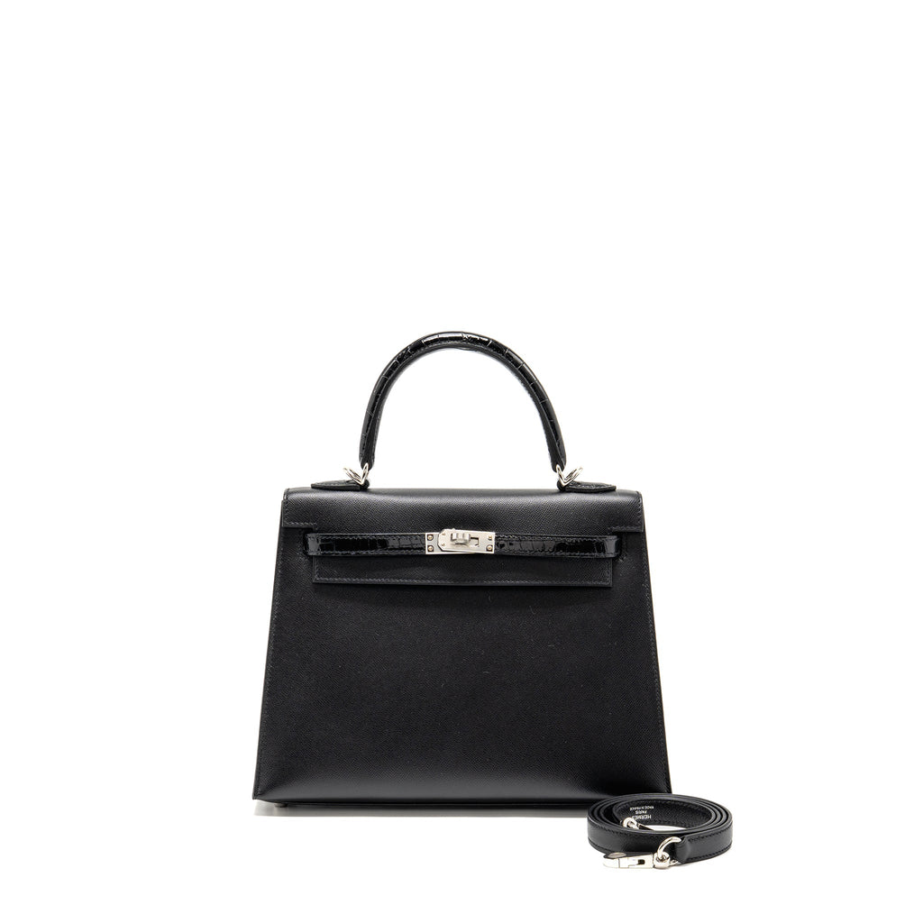 HERMES TOUCH KELLY 25 MADAME / CROCODILE NILOTICUS BLACK SHW